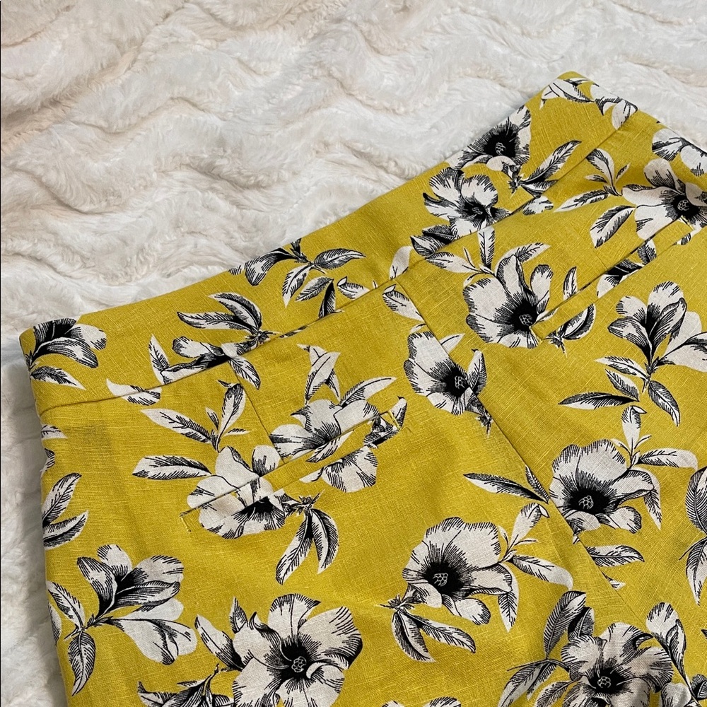 Banana Republic Linen/Rayon Yellow Floral Wide Leg Pants - Picture 7 of 12
